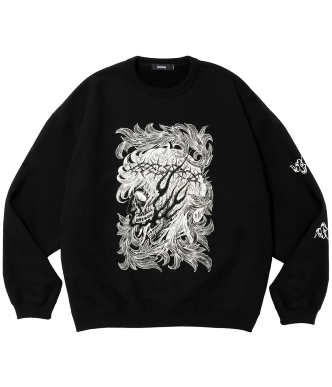 ASIC Crewneck Sweat Shirt (Leaf Skull)【PURE BLACK】｜Antidote