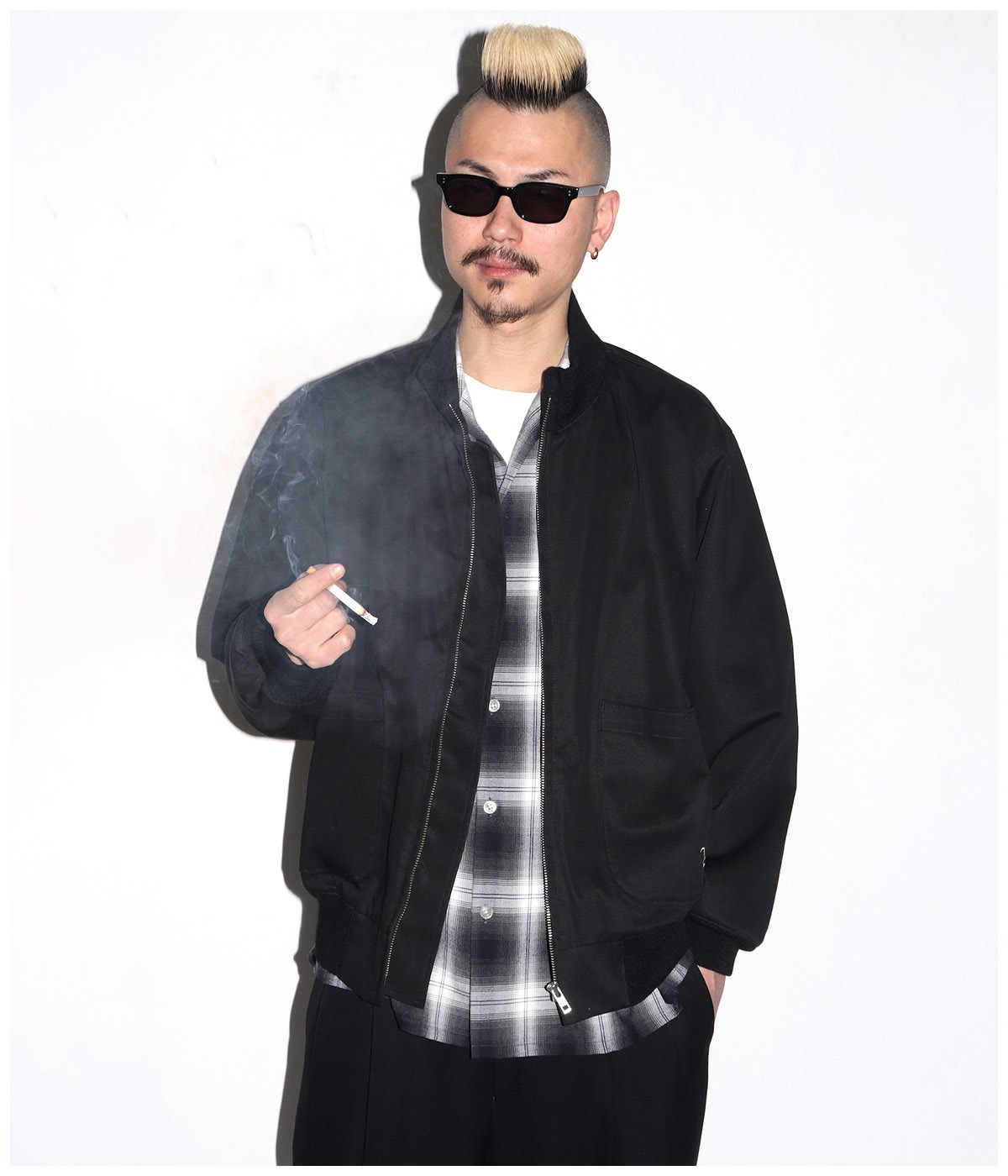 OMBRE CHECK OPEN COLLAR SHIRT (TYPE-2)【GRAY】