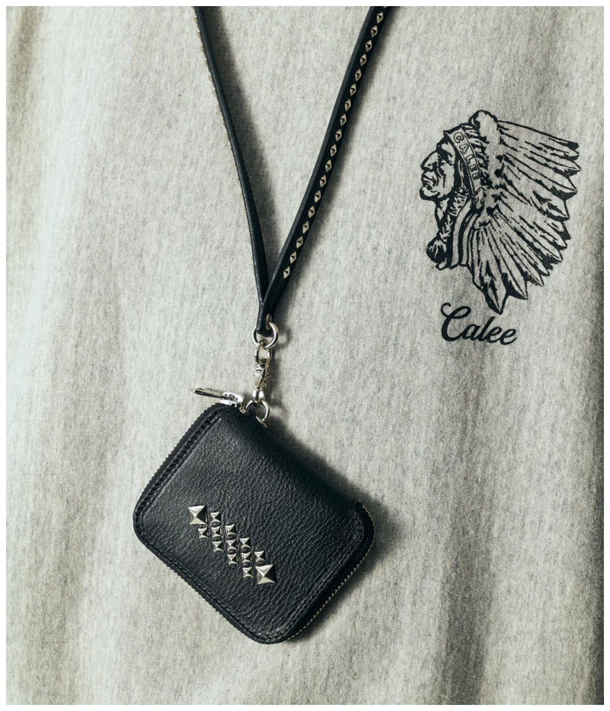 STUDS LEATHER ZIP MULTI WALLET【BLACK】｜CALEE｜MELTING POT（正規