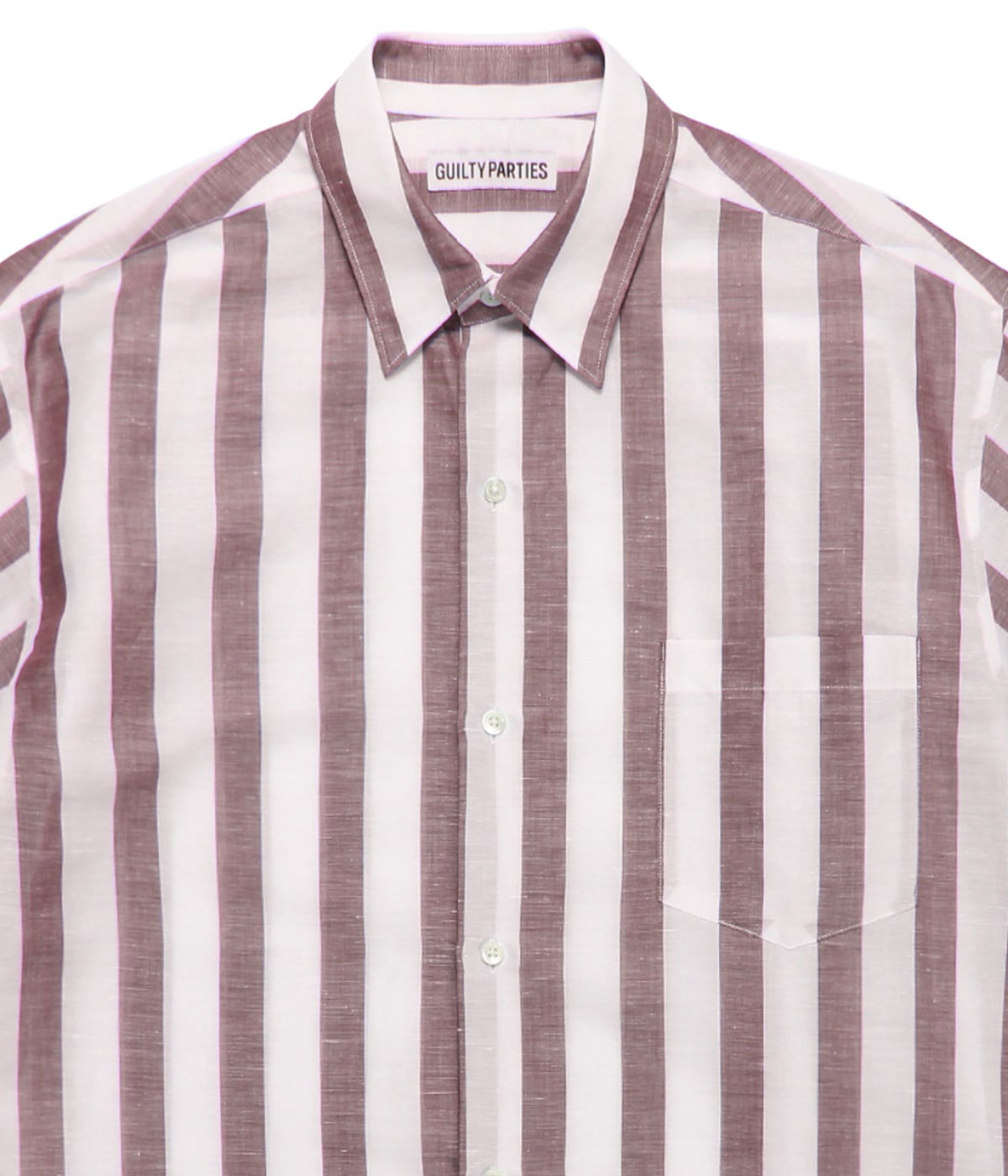 SOKTAS / STRIPED REGULAR COLLAR SHIRT S/S (TYPE-1)【BROWN】