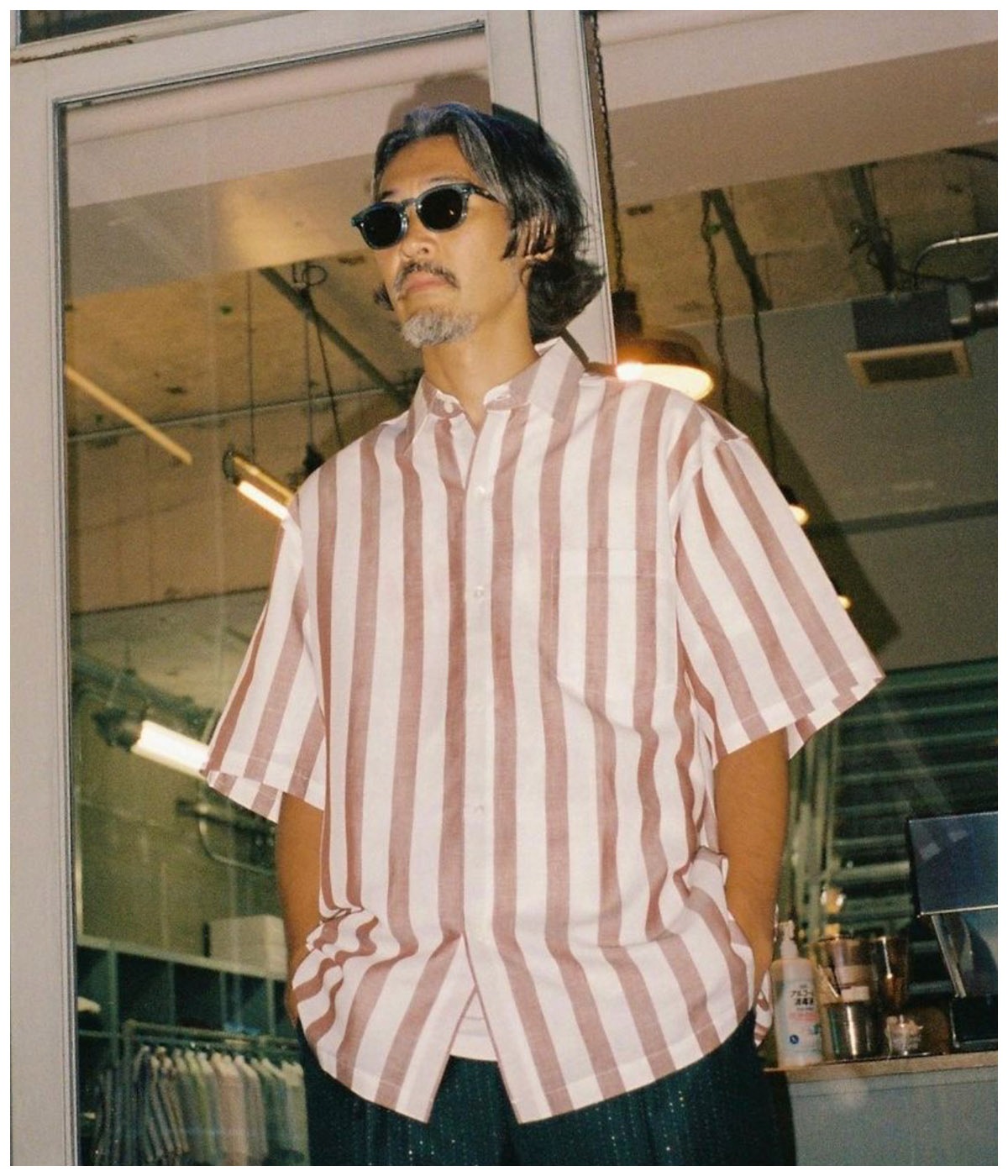 SOKTAS / STRIPED REGULAR COLLAR SHIRT S/S (TYPE-1)【BROWN