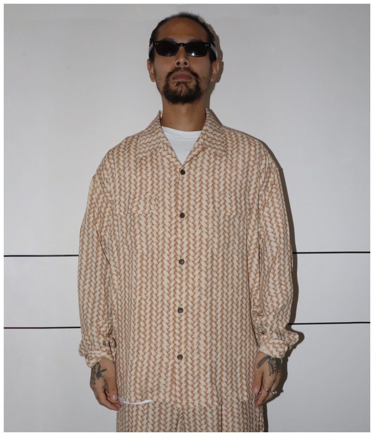 AJIRO BAMBOO L/S HAWAIIAN SHIRT【KHAKI】