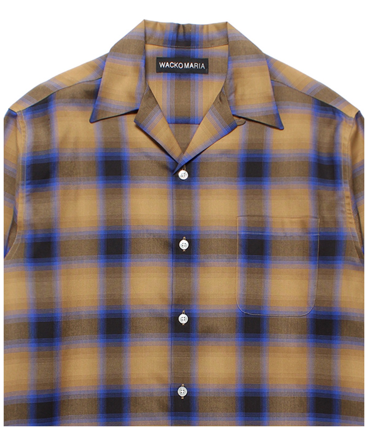 OMBRE CHECK OPEN COLLAR SHIRT (TYPE-2)【L-BROWN】｜WACKO
