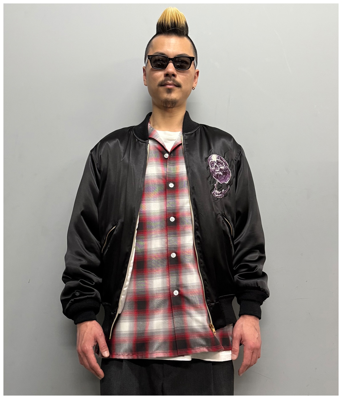 OMBRE CHECK OPEN COLLAR SHIRT (TYPE-2)【RED】