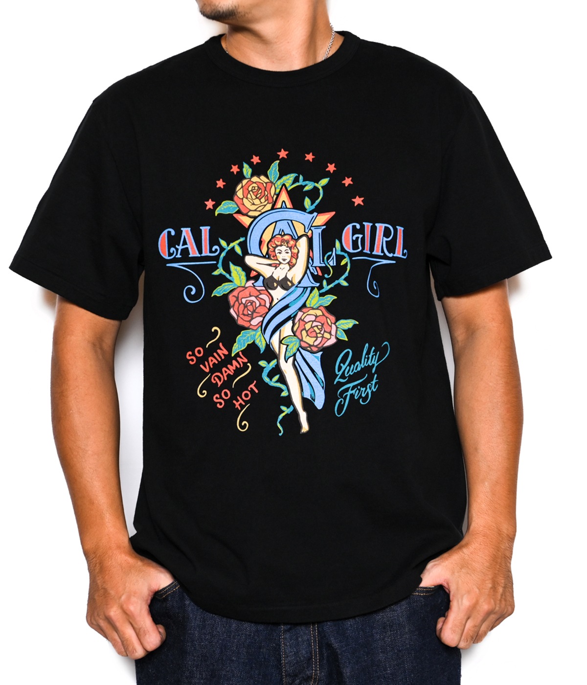 BINDER NECK SYNDICATE RETRO GIRL VINTAGE T-SHIRT -NATURALLY PAINT DESIGN-【2 Colors Available】