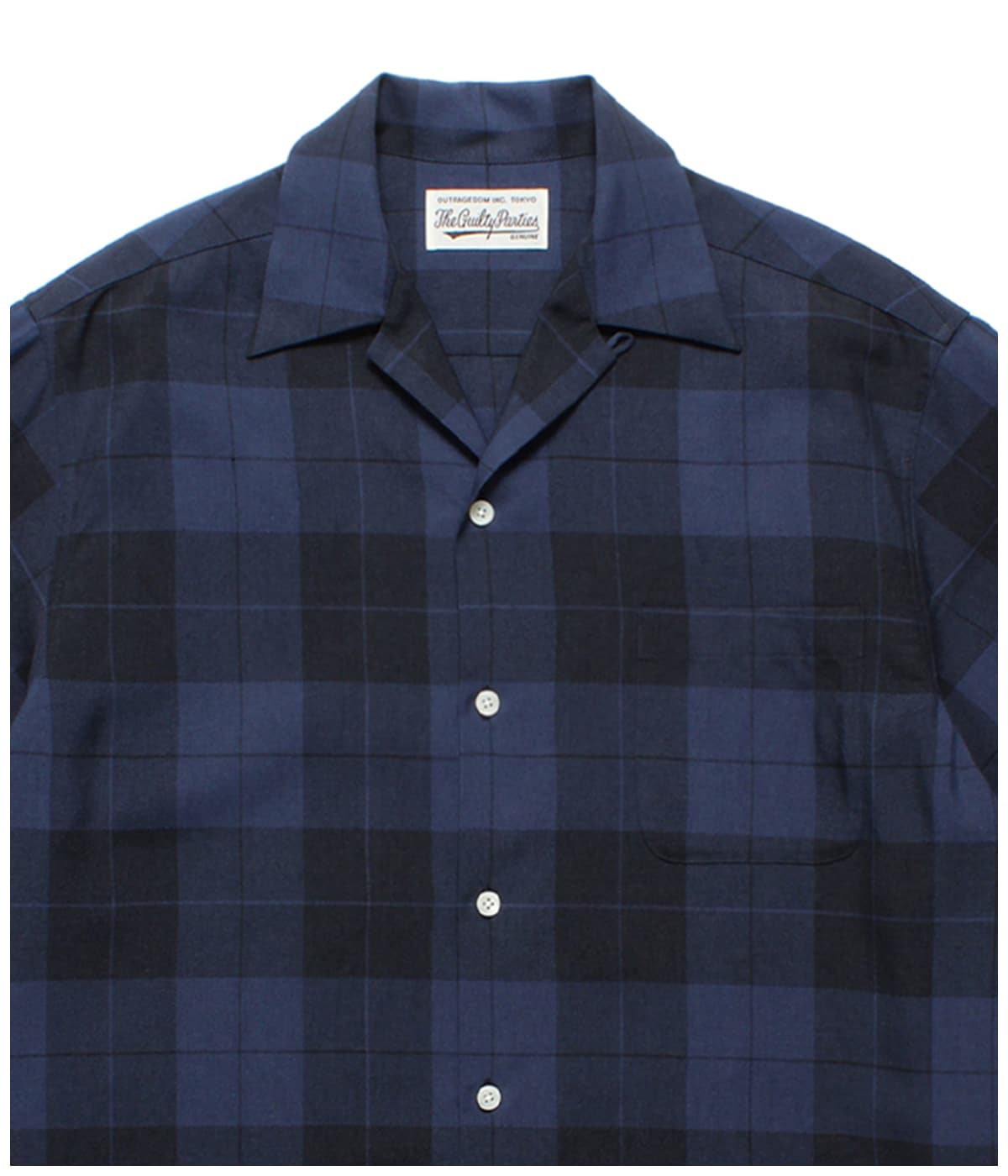 OMBRE CHECK OPEN COLLAR SHIRT (TYPE-3)【NAVY】