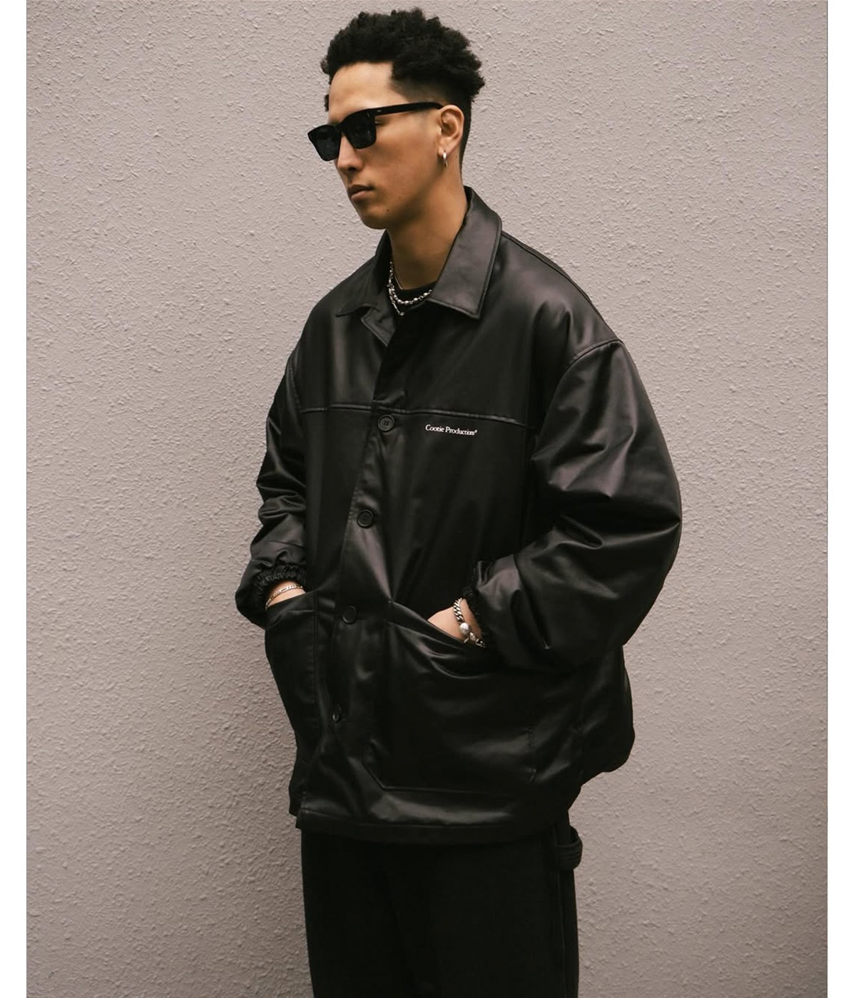 Damp Coated Satin Car Coat【BLACK】｜COOTIE PRODUCTIONS