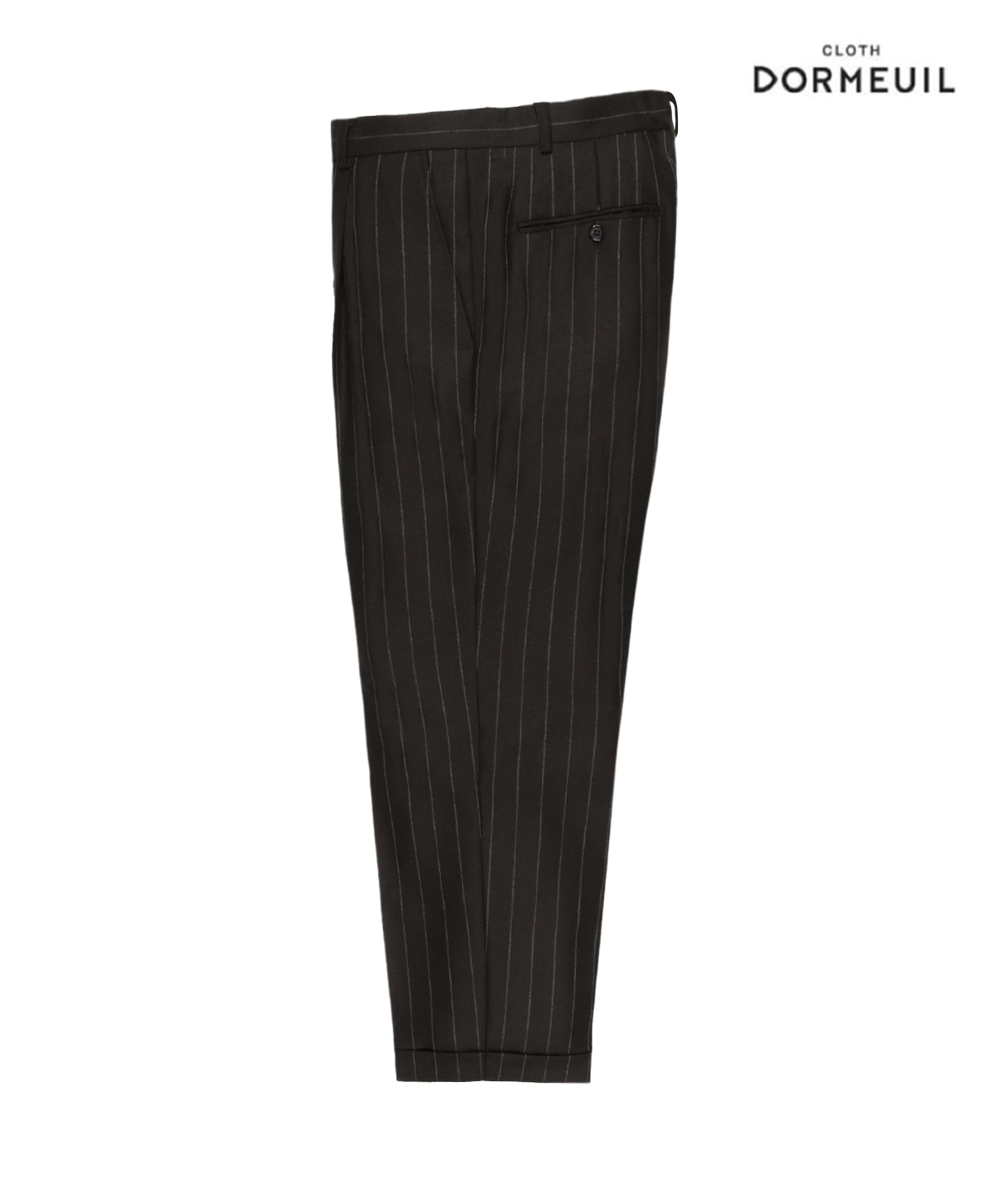 DORMEUIL / STRIPED PLEATED TROUSERS (TYPE-1) -GRAY STRIPE-【BLACK