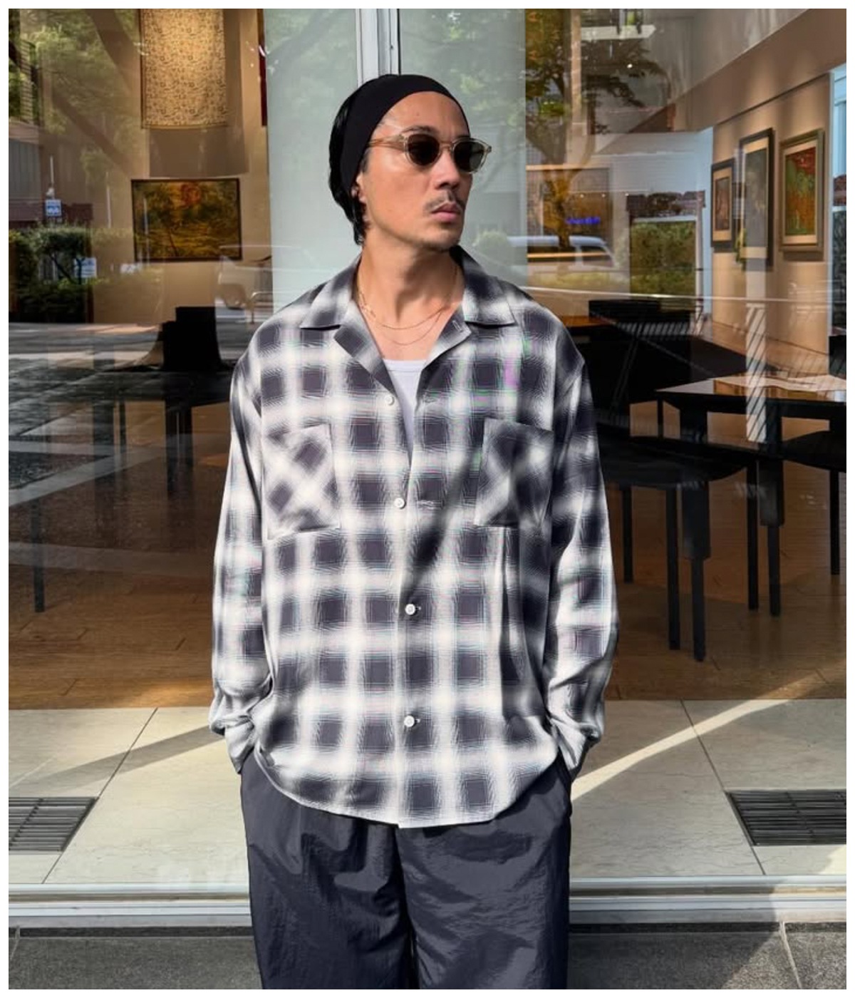 R9 OMBRE CHECK SHIRT【BLACK】