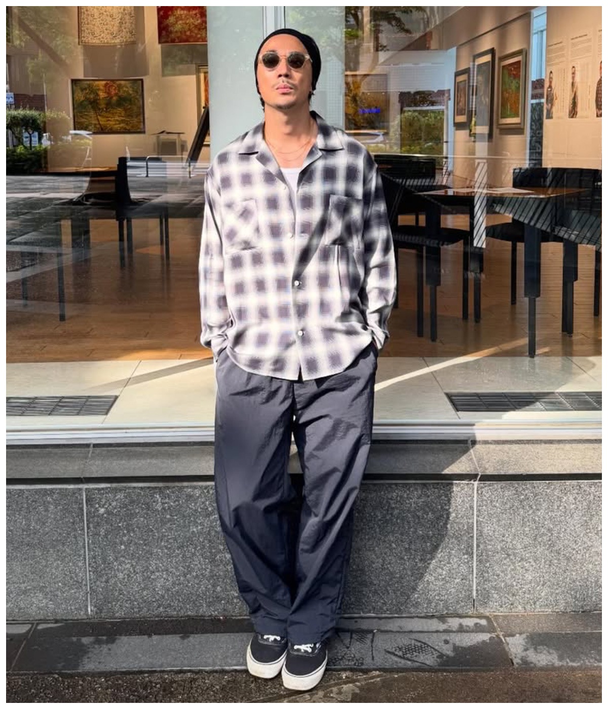 R9 OMBRE CHECK SHIRT【BLACK】