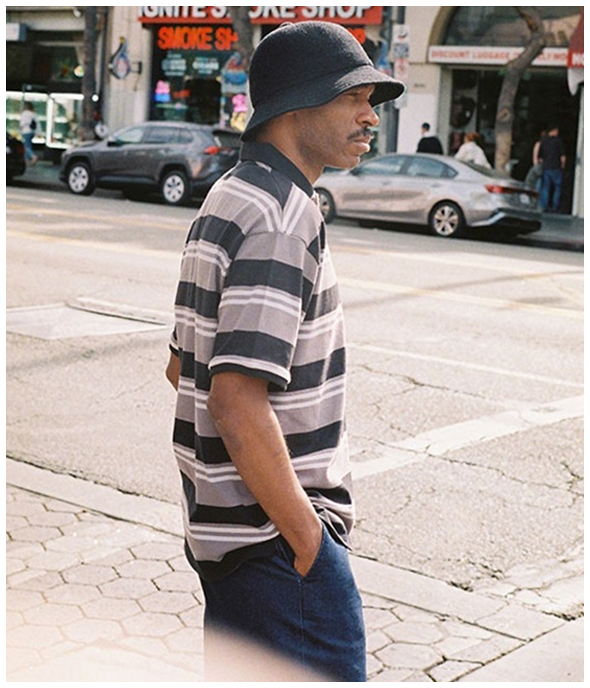 S/S BORDER POLO【GRAY-BLACK】