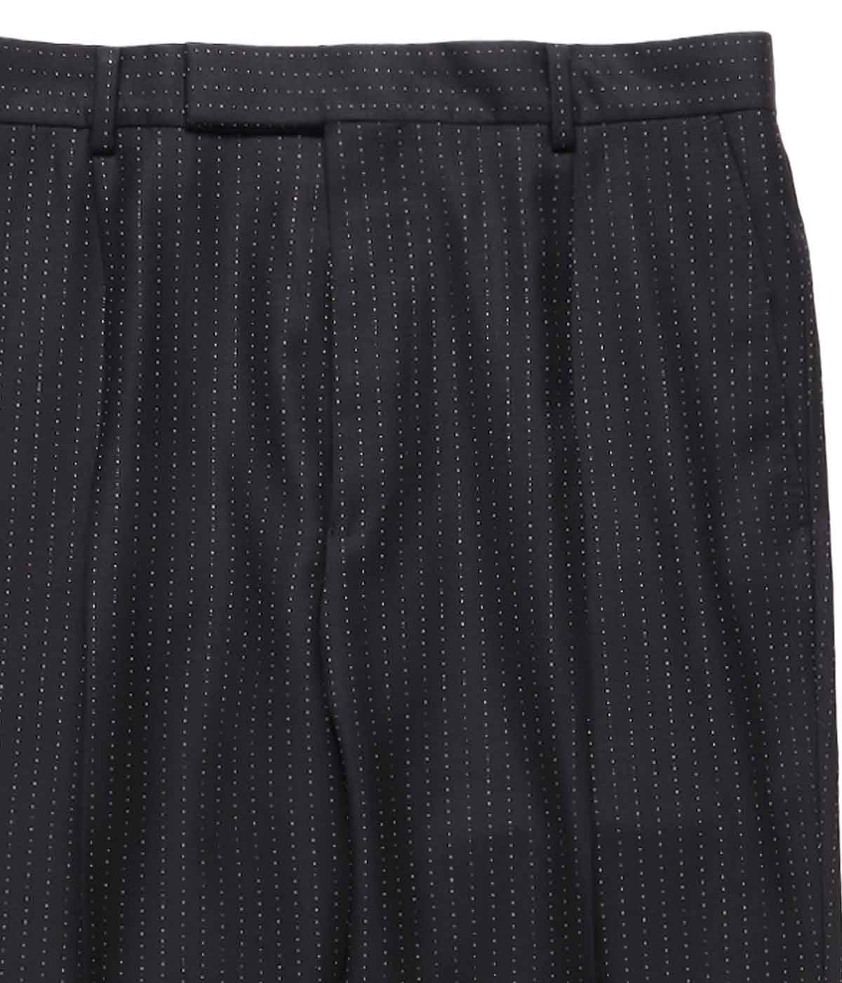 DORMEUIL / GLITTER STRIPED PLEATED TROUSERS (TYPE-1)【BLACK