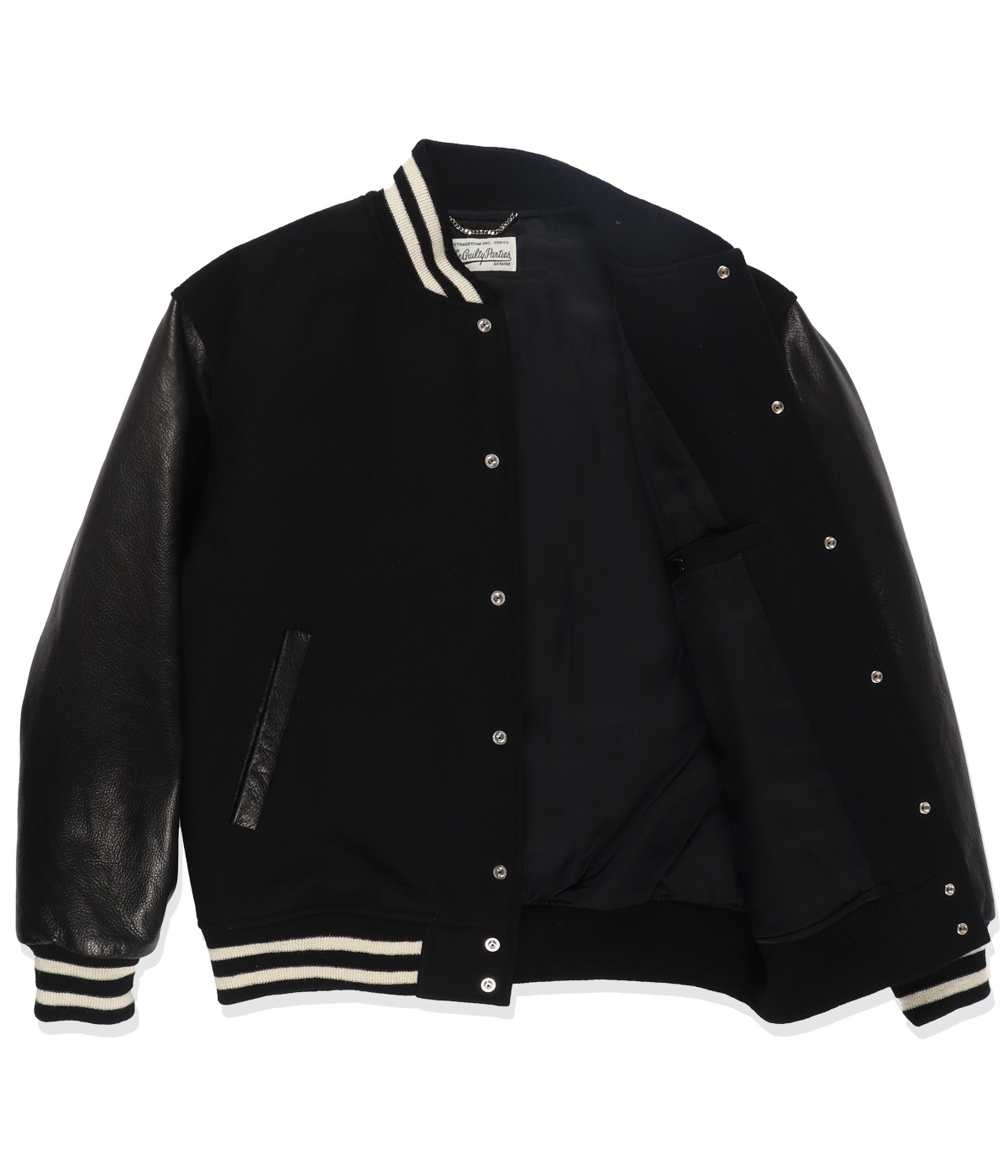 LEATHER VARSITY JACKET -B- (TYPE-1)【BLACK-BLACK】｜WACKO MARIA
