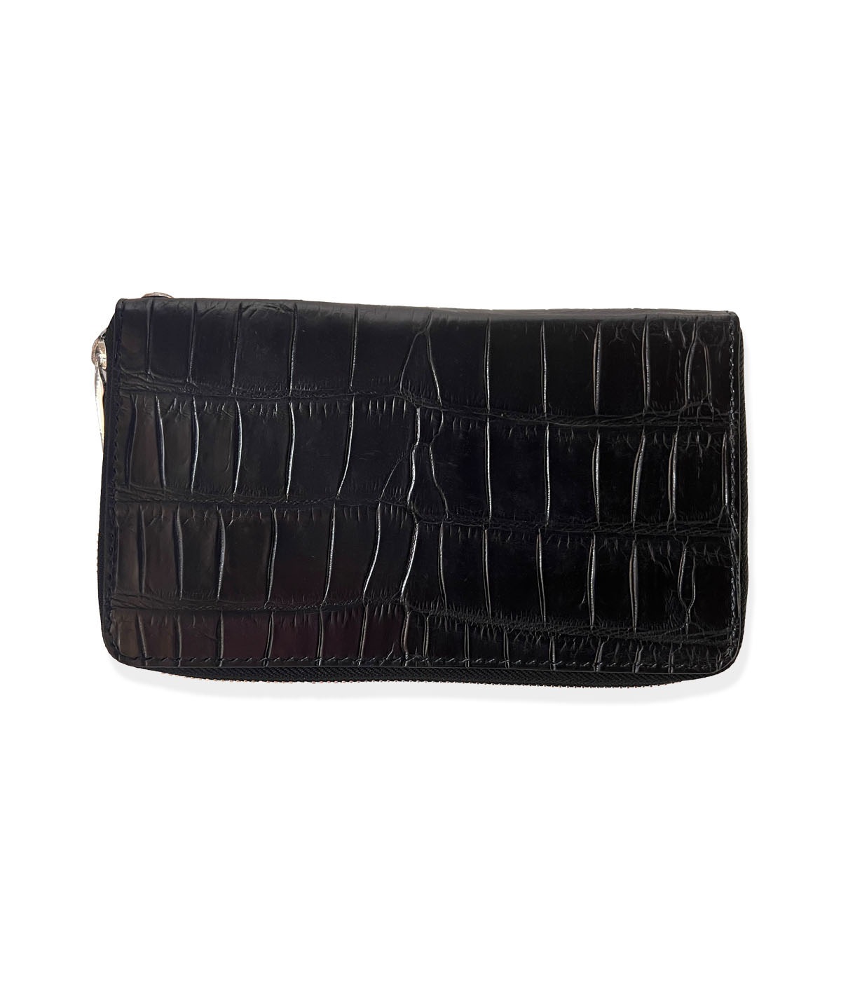 女神様コンチョ❗️黒本革☆MiddleLeatherWalletフラップ全縫い Round Zip Long Wallet (Crocodile)【BLACK】｜Antidote BUYERS CLUB
