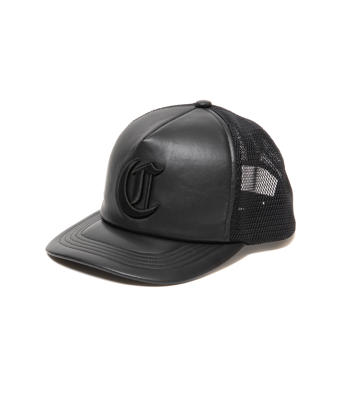 Faux Leather 5 Panel Mesh Cap【BLACK×BLACK】