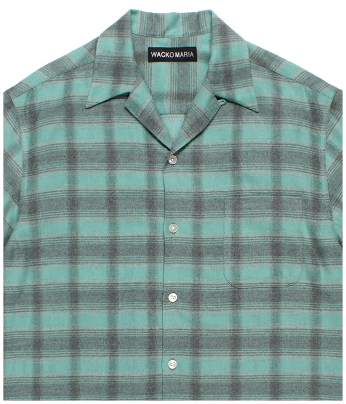 OMBRE CHECK OPEN COLLAR SHIRT (TYPE-2)【GREEN】｜WACKO MARIA