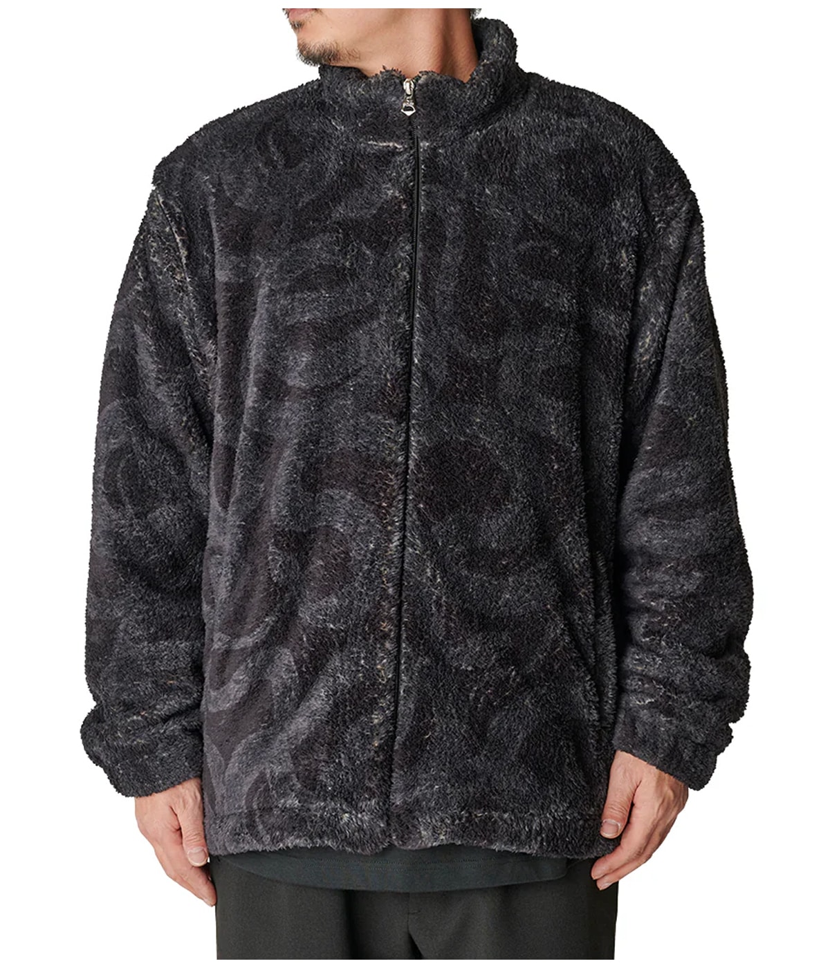 NYLON RIP FLEECE TRACK TYPE JACKET ＜SNAKE PATTERN＞【BLACK
