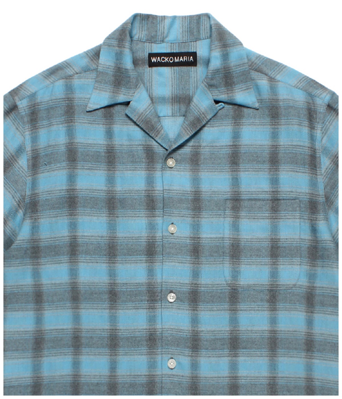 OMBRE CHECK OPEN COLLAR SHIRT (TYPE-2)【BLUE】｜WACKO MARIA