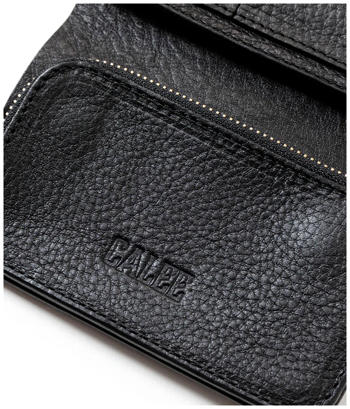 PLANE LEATHER FLAP HALF WALLET -STUDS CHARM-【BLACK】｜CALEE