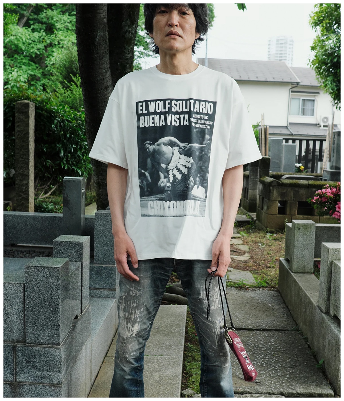千代の富士×BUENA VISTA / El wolf solitario tee dos【WHITE】｜BUENA