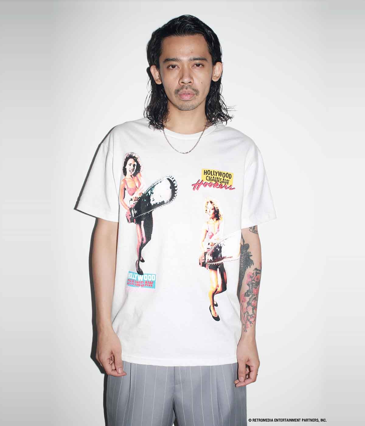 WACKO MARIA × Hollywood Chainsaw Hookers HOLLYWOOD CHAINSAW HOOKERS / CREW NECK T-SHIRT (TYPE-3)【WHITE