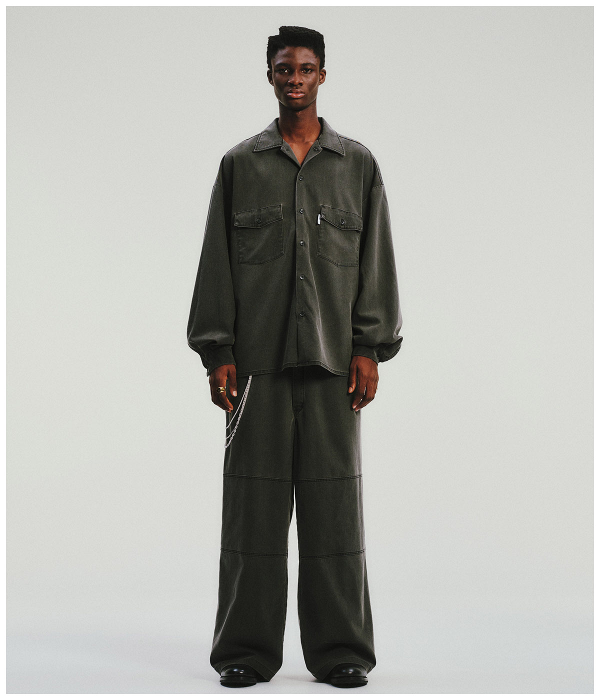 Pigment Coating T/R Twill Double Knee Work Trousers【DUSTY BLACK】