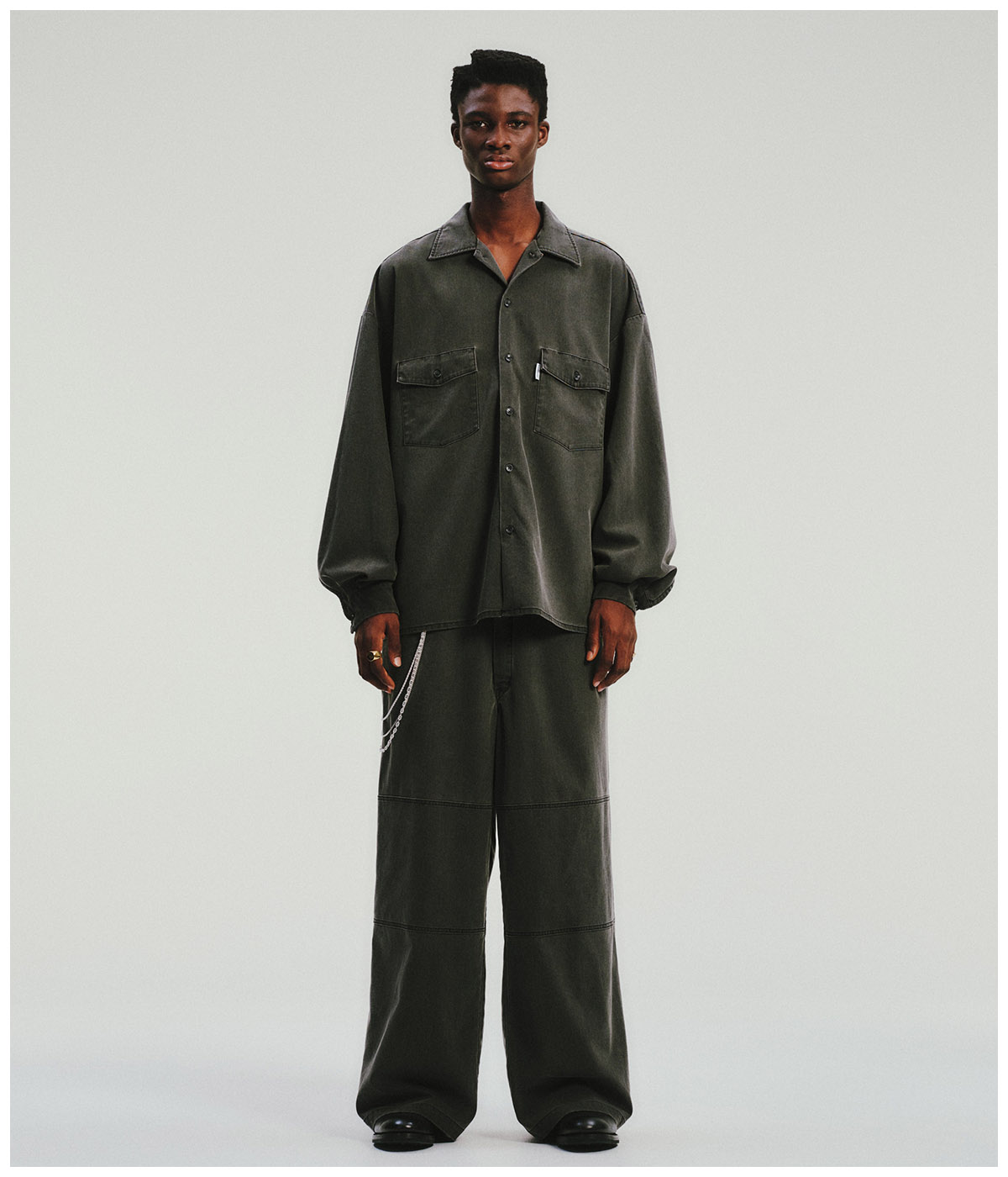 Pigment Coating T/R Twill L/S Work Shirt【DUSTY BLACK】
