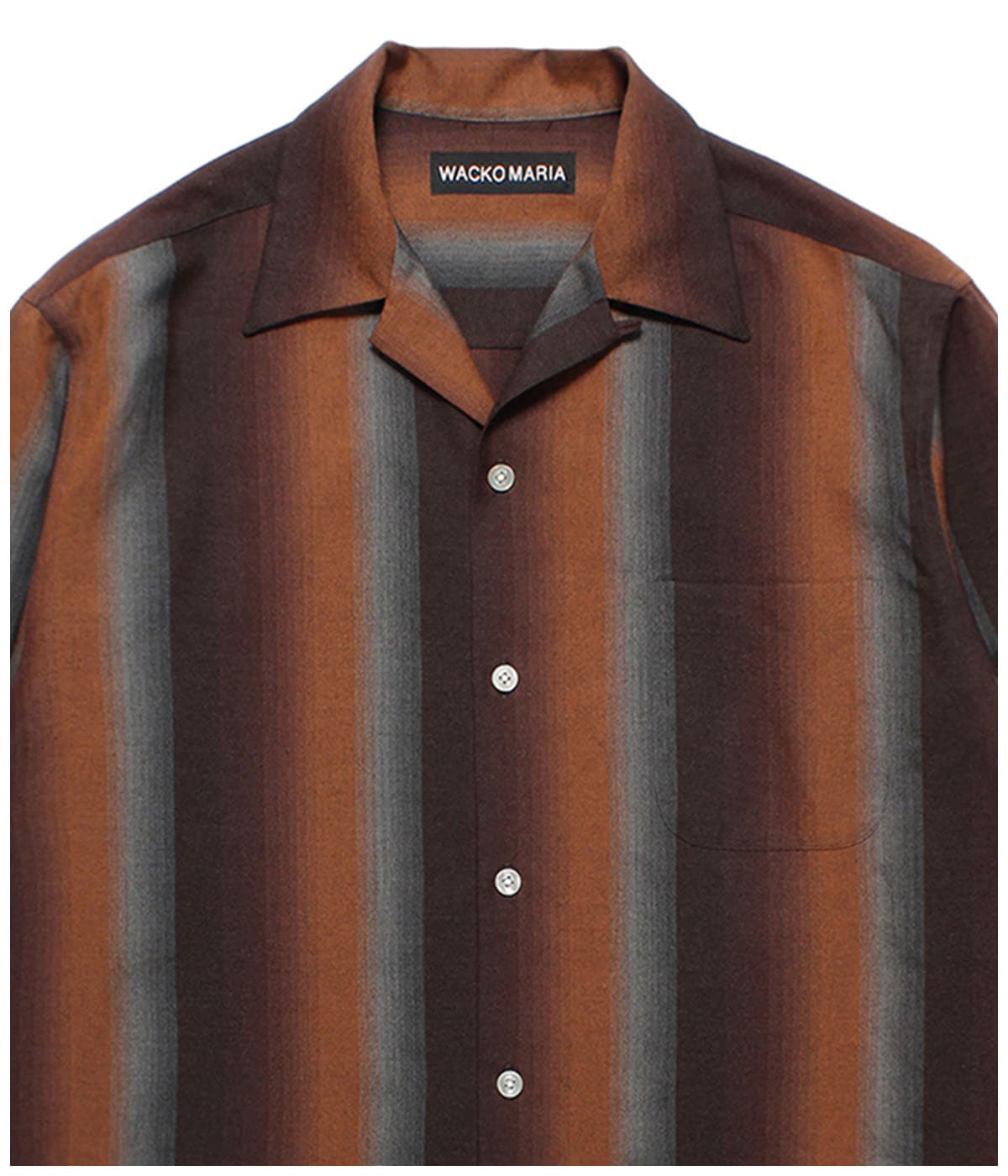 OMBRE STRIPE OPEN COLLAR SHIRT【BROWN】