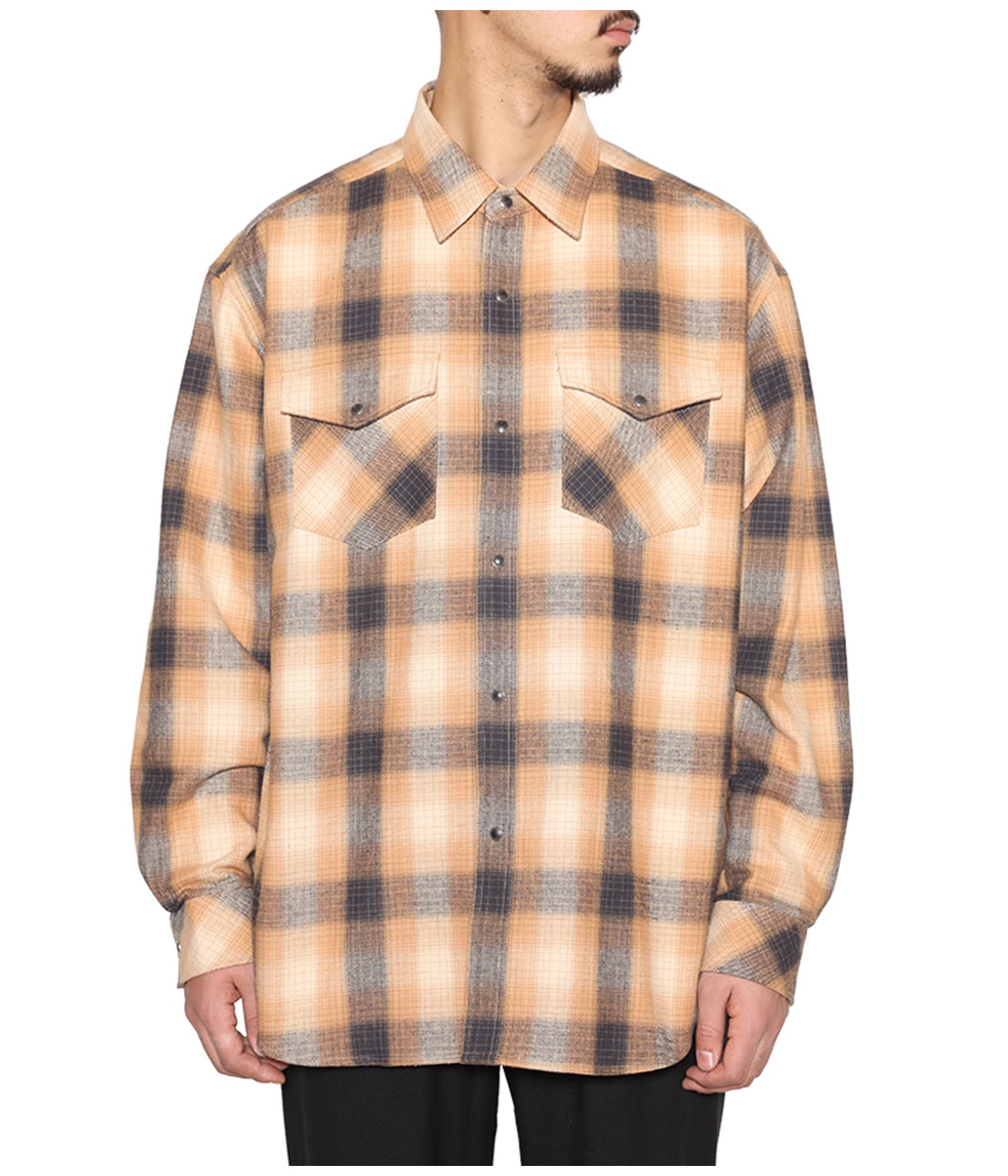 OMBRE CHECK WESTERN L/S SH【ORANGE】