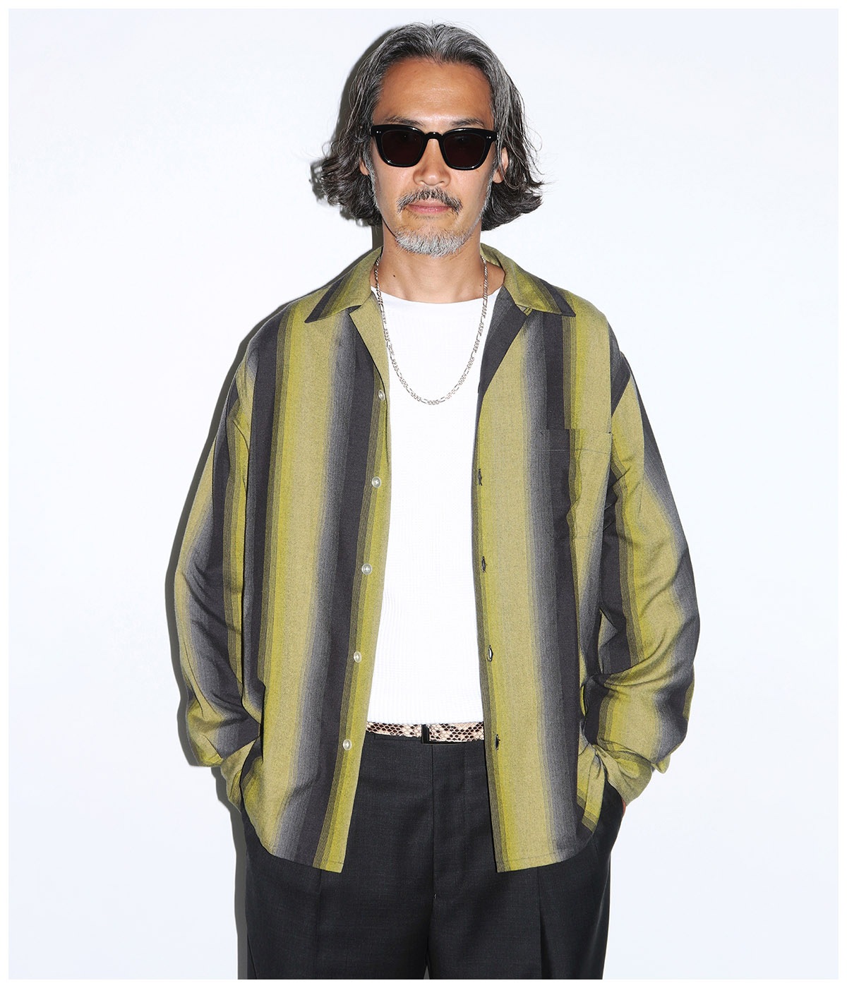 OMBRE STRIPE OPEN COLLAR SHIRT【YELLOW】