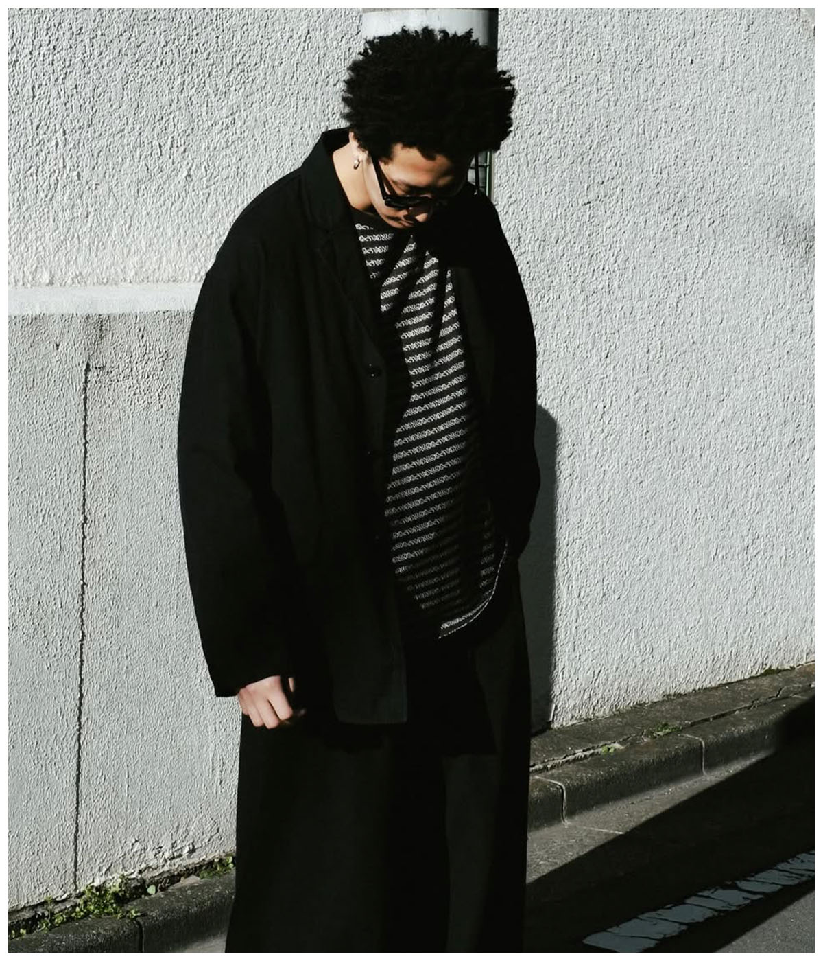Supima Jacquard Border L/S Tee【BLACK】｜COOTIE PRODUCTIONS