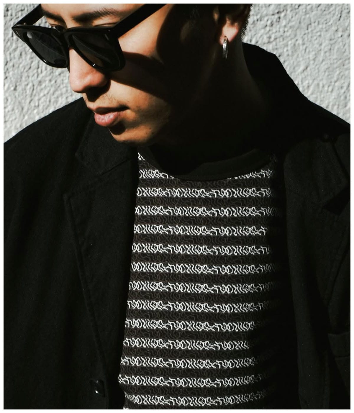 Supima Jacquard Border L/S Tee【BLACK】｜COOTIE PRODUCTIONS