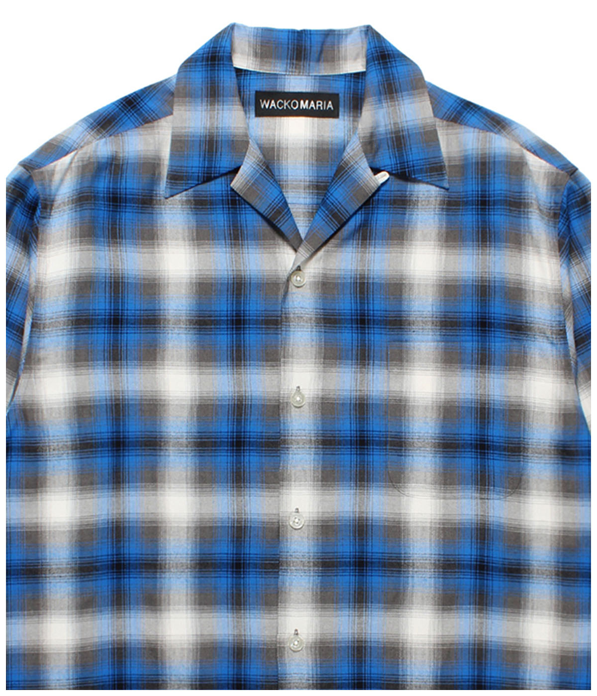 OMBRE CHECK OPEN COLLAR SHIRT (TYPE-1)【BLUE】