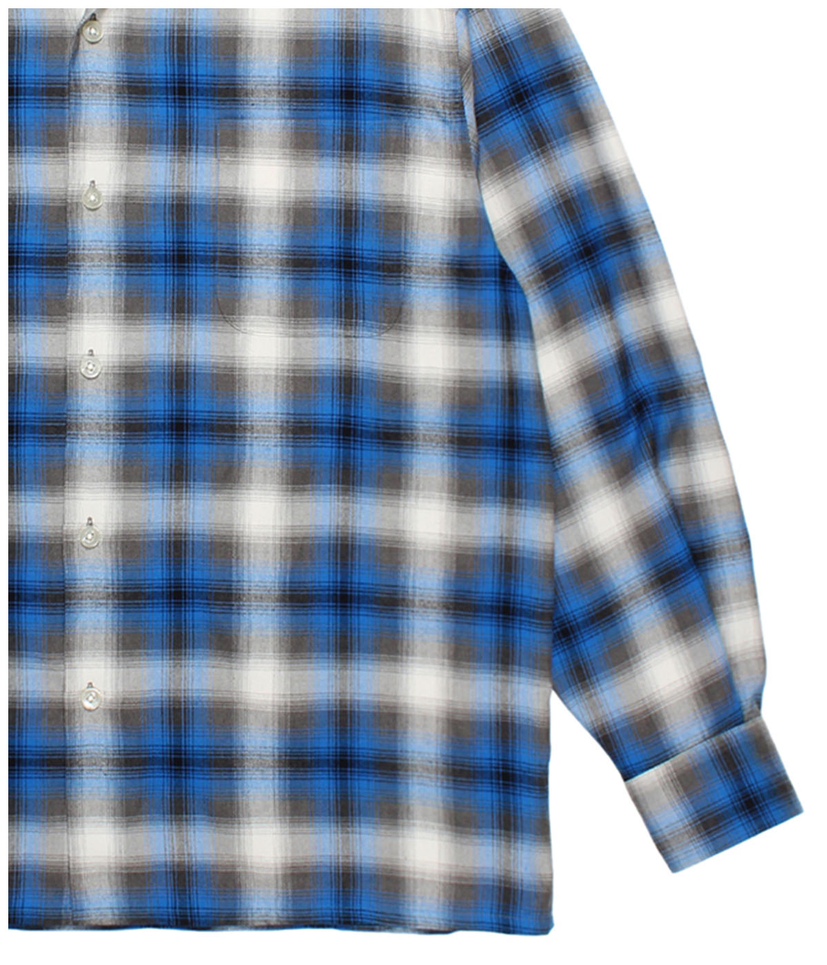 OMBRE CHECK OPEN COLLAR SHIRT (TYPE-1)【BLUE】
