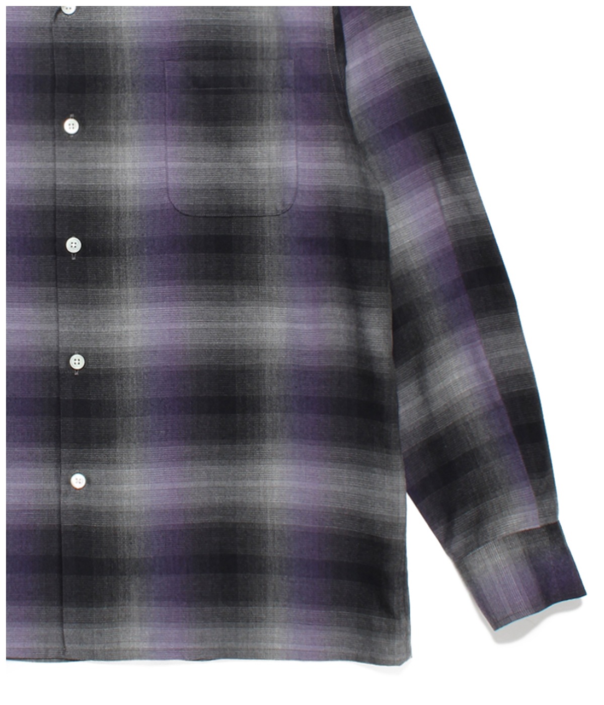 OMBRE CHECK OPEN COLLAR SHIRT (TYPE-2)【PURPLE】｜WACKO