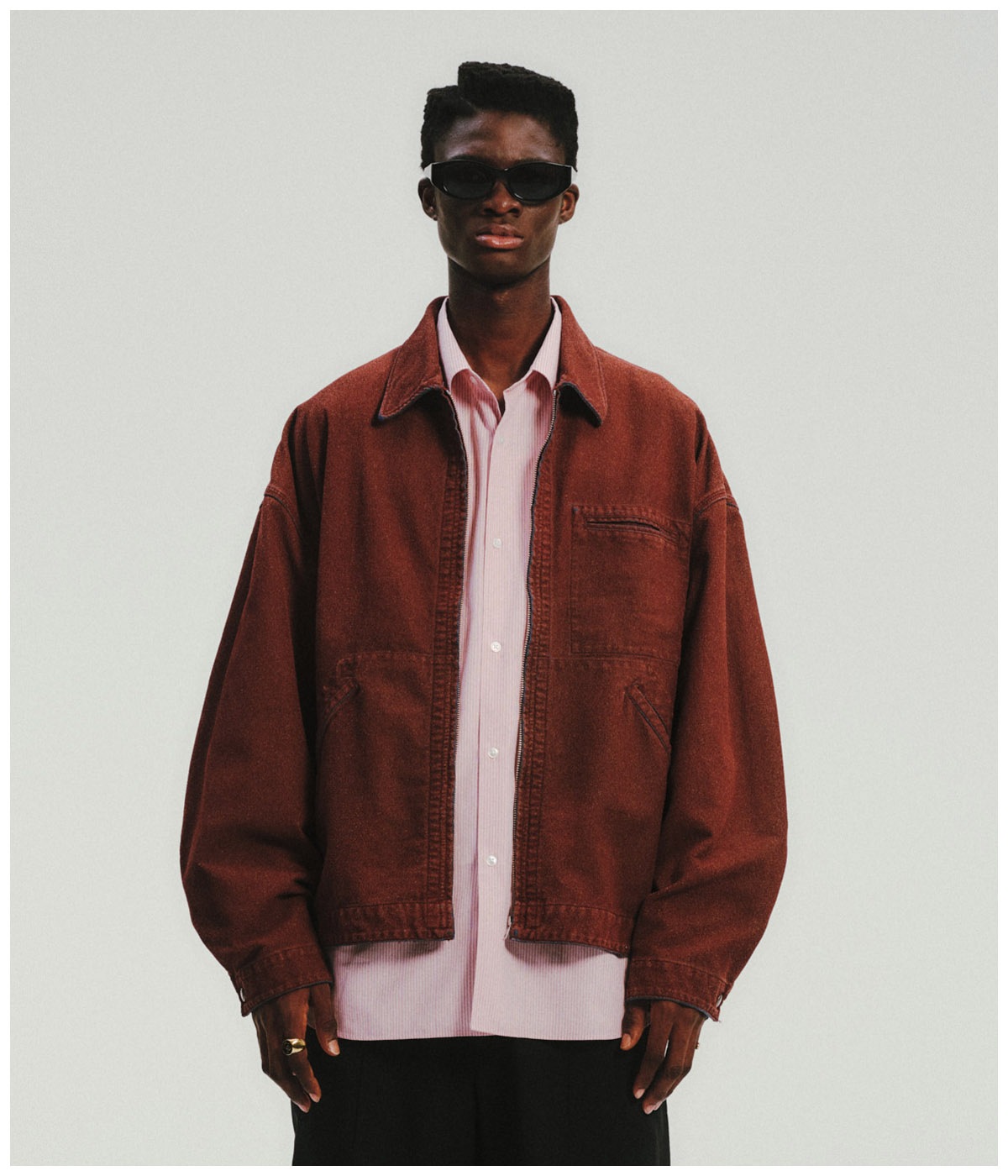 Grainy Denim Work Jacket【RED】