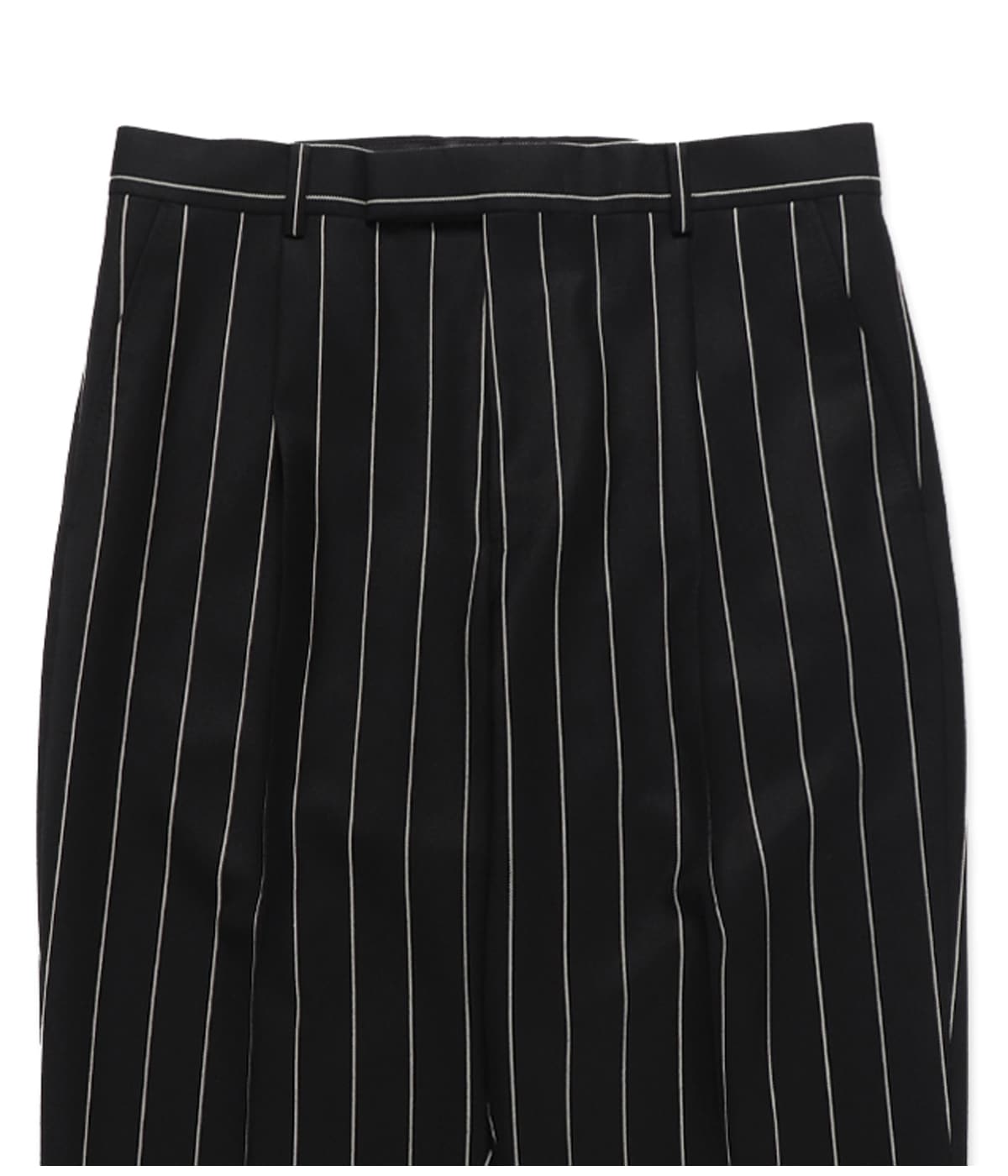 DORMEUIL / STRIPED PLEATED TROUSERS (TYPE-2)【BLACK】｜WACKO MARIA