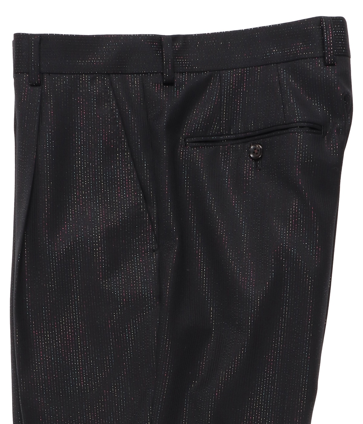 DORMEUIL / GLITTER PLEATED TROUSERS (TYPE-2)【BLACK】｜WACKO