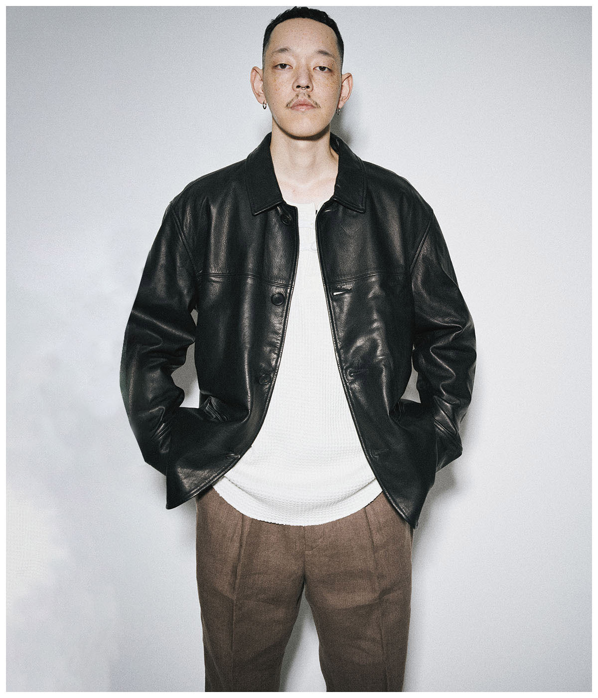 LEATHER HALF COAT【BLACK】