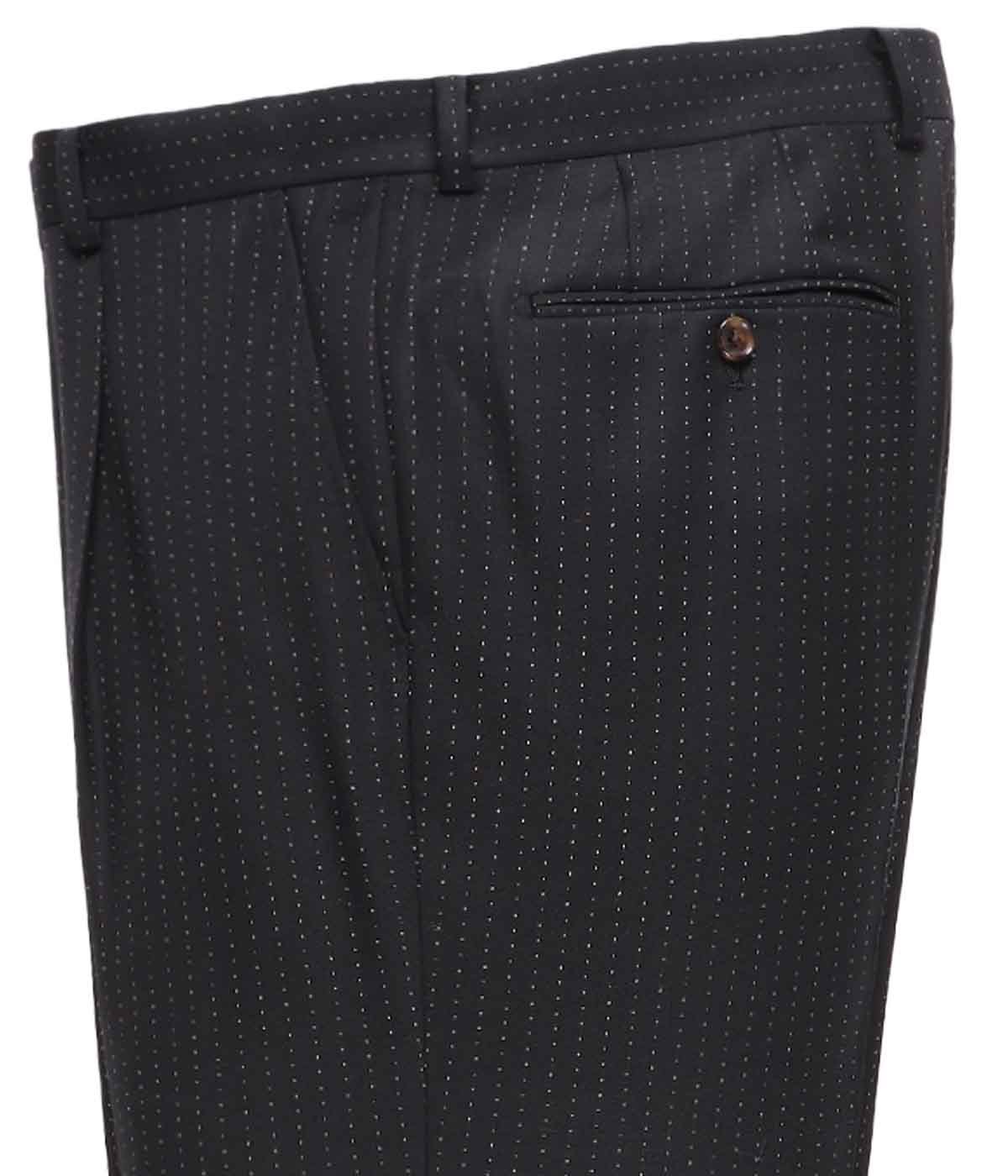 DORMEUIL / GLITTER STRIPED PLEATED TROUSERS (TYPE-2)【BLACK