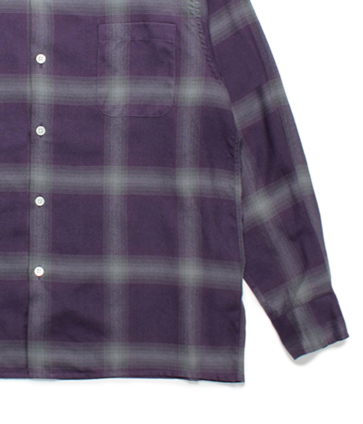OMBRE CHECK OPEN COLLAR SHIRT L/S (TYPE-1)【PURPLE】｜WACKO MARIA