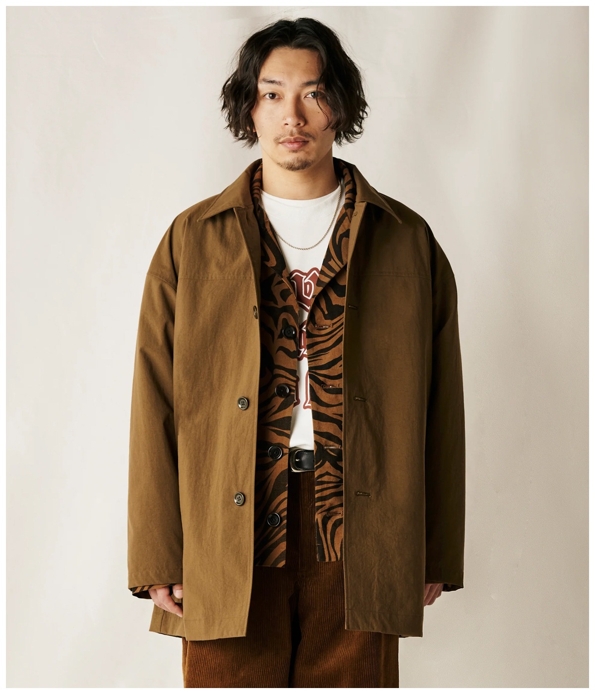 ZEBRA PATTERN CORDUROY SHIRT JACKET【BROWN】