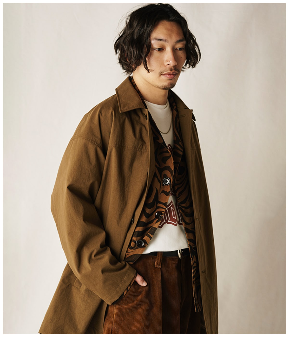 ZEBRA PATTERN CORDUROY SHIRT JACKET【BROWN】