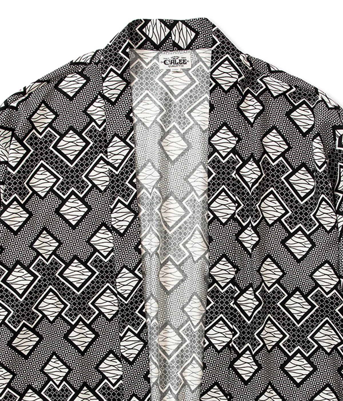 GEOMETRIC PATTERN AMUNZEN CLOTH SHIRT CARDIGAN【WHITE/BLACK 】