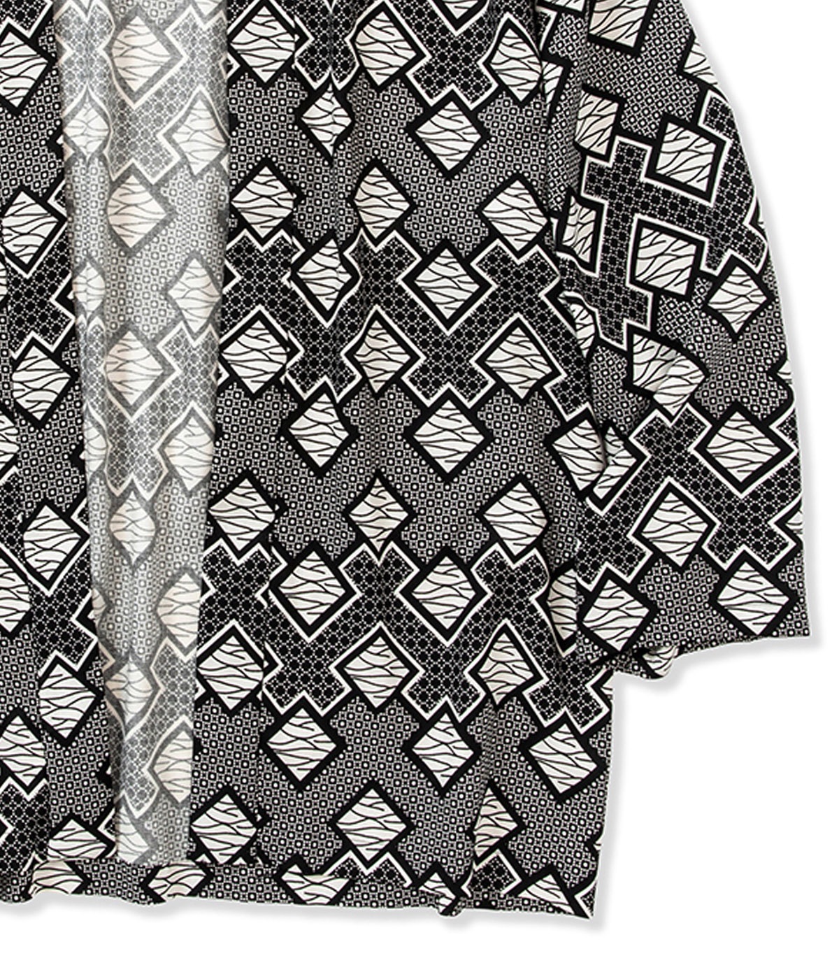 GEOMETRIC PATTERN AMUNZEN CLOTH SHIRT CARDIGAN【WHITE/BLACK 】