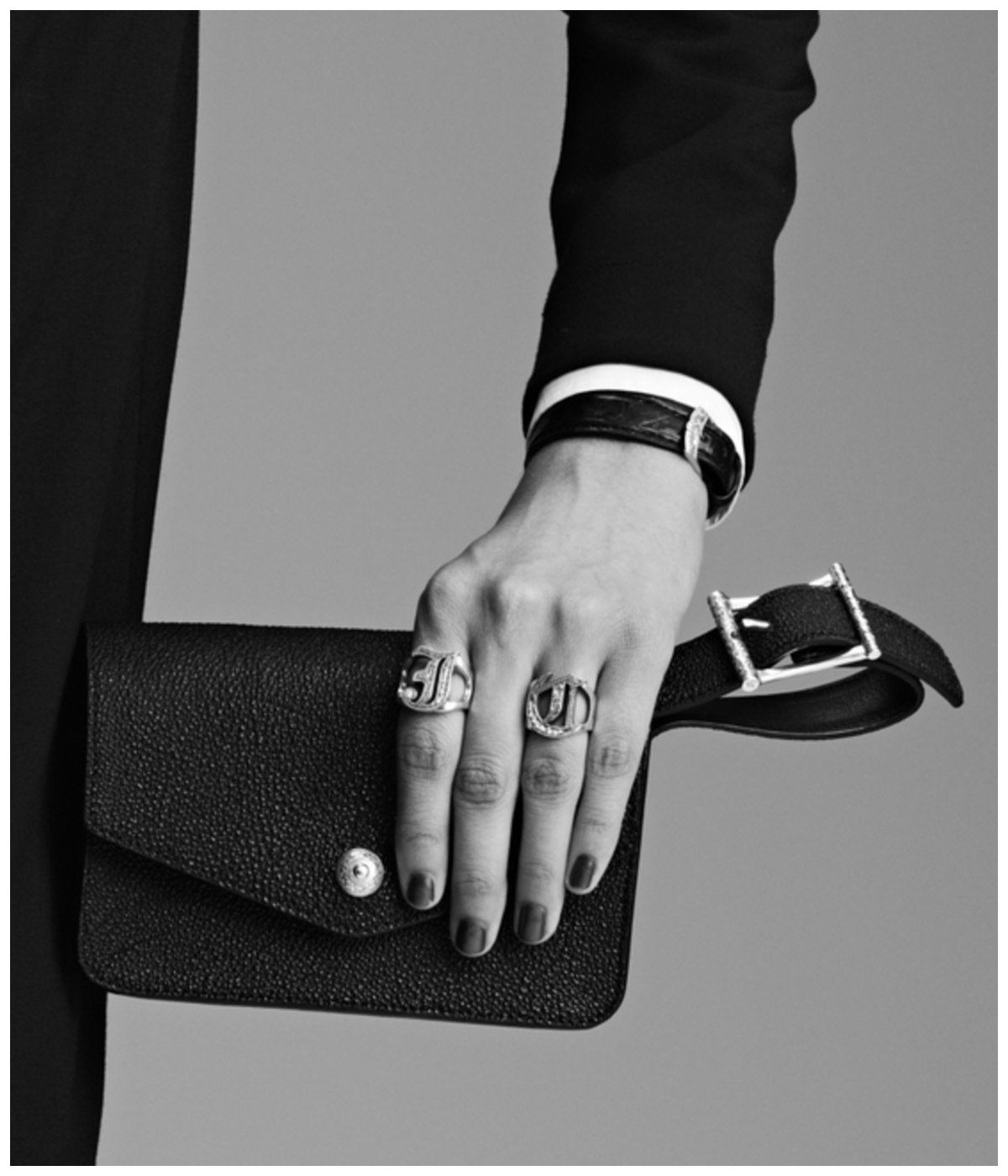 Leather Bracelet (Crocodile/Silver)【BLACK】