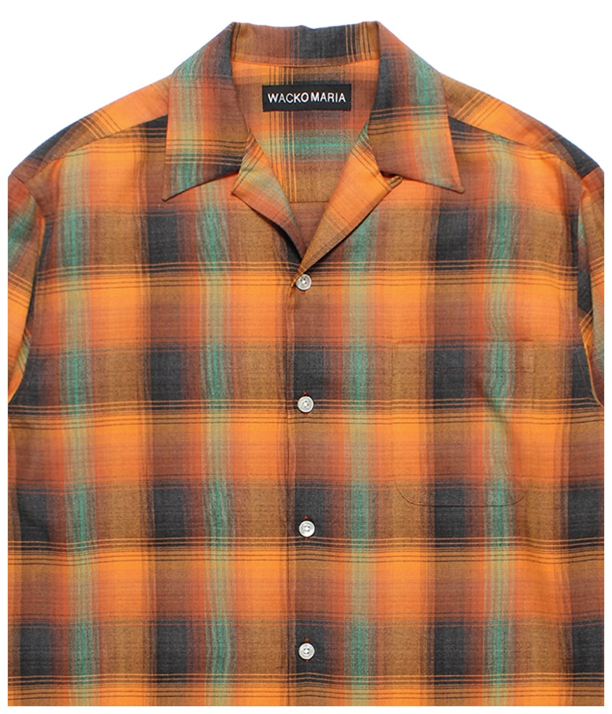 OMBRE CHECK OPEN COLLAR SHIRT (TYPE-6)【ORANGE】
