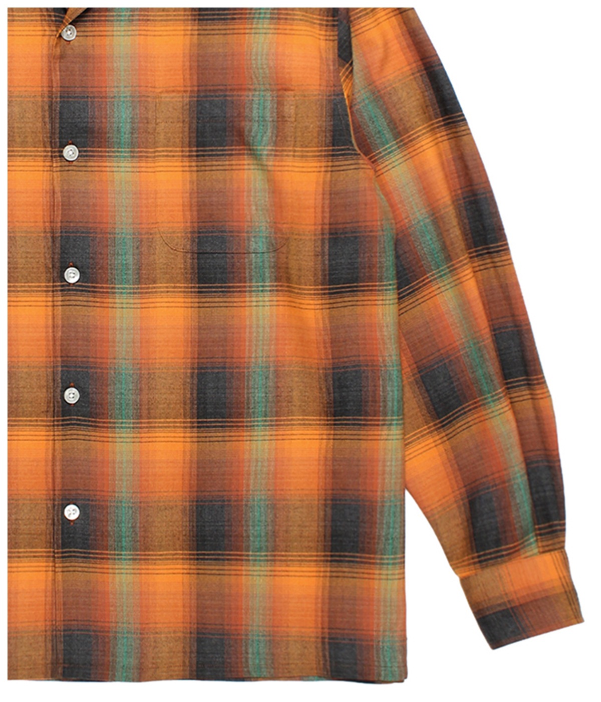 OMBRE CHECK OPEN COLLAR SHIRT (TYPE-6)【ORANGE】
