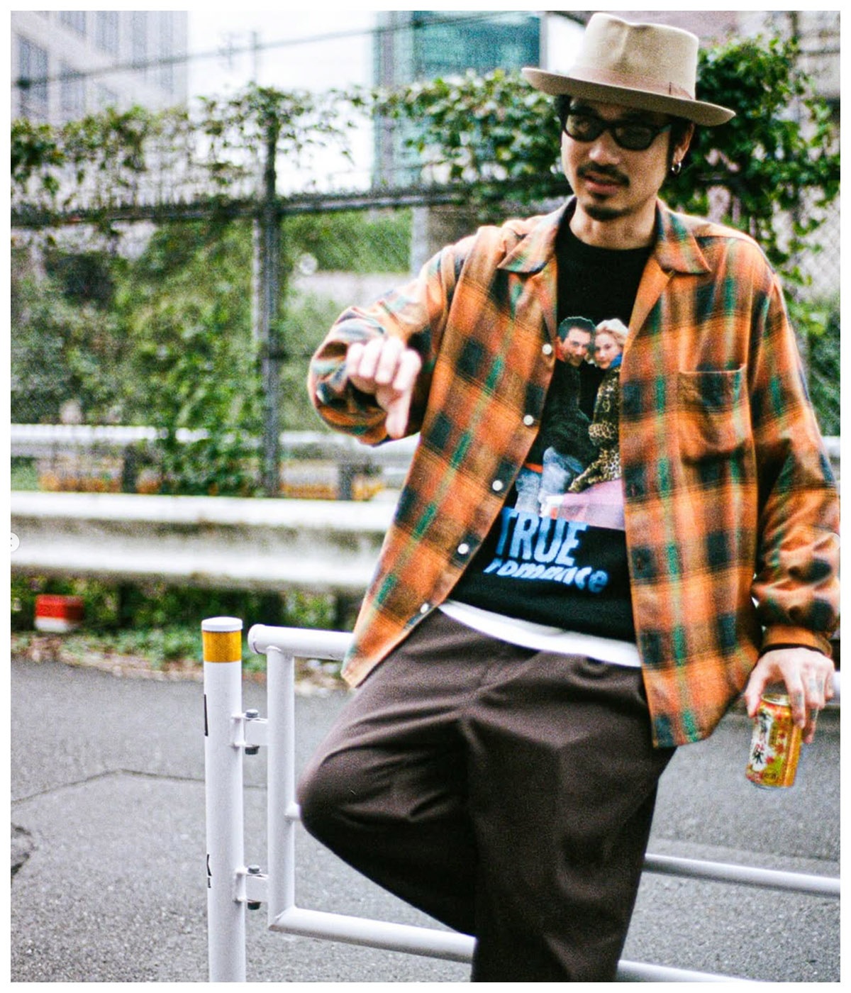 OMBRE CHECK OPEN COLLAR SHIRT (TYPE-6)【ORANGE】