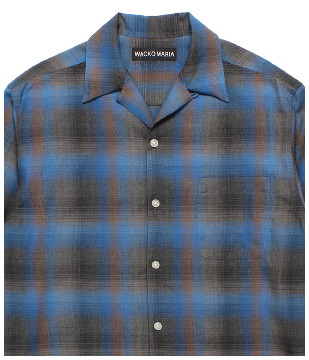 OMBRE CHECK OPEN COLLAR SHIRT (TYPE-6)【BLUE】
